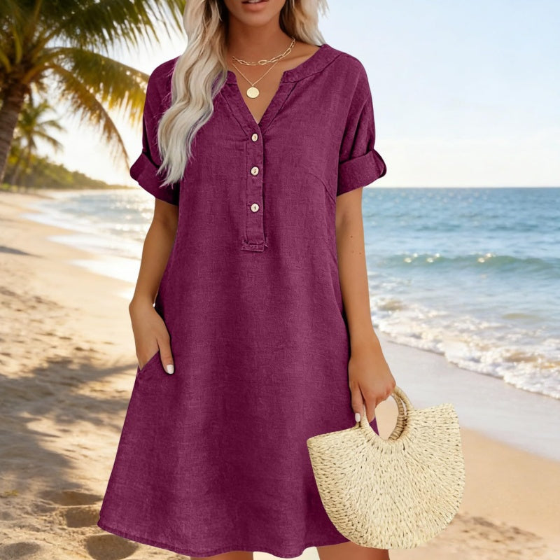 OFFRE LIMITE 50% DE RDUCTION Robe Tunique Indispensable Col V avec Poches Mlange de Coton Doux, Facile dEntretien, Poches des Deux C?ts Un Basique de Garde-Robe pour Printemps, t et Superposition en Automne