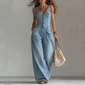 Combinaison en jean sans manches col en V pour femme