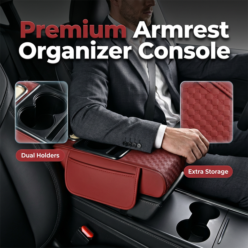 Coussin d'accoudoir de voiture, housse de console centrale 5 en 1 avec 2 sacs de rangement, porte-gobelet, emplacement pour bo?te mouchoirs, emplacement pour tlphone pour berlines, accessoires de voiture, organisateurs intrieurs