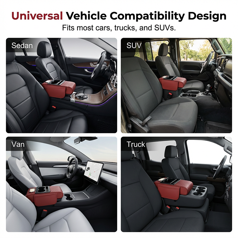 Coussin d'accoudoir de voiture, housse de console centrale 5 en 1 avec 2 sacs de rangement, porte-gobelet, emplacement pour bo?te mouchoirs, emplacement pour tlphone pour berlines, accessoires de voiture, organisateurs intrieurs