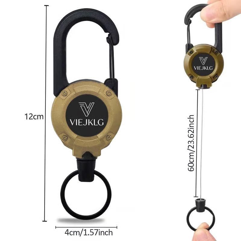 Porte-cls avec mousqueton rtractable Cordon en acier de 65 cm, porte-badge robuste, accessoire EDC lger pour cls, cartes d'identit et usage en extrieur