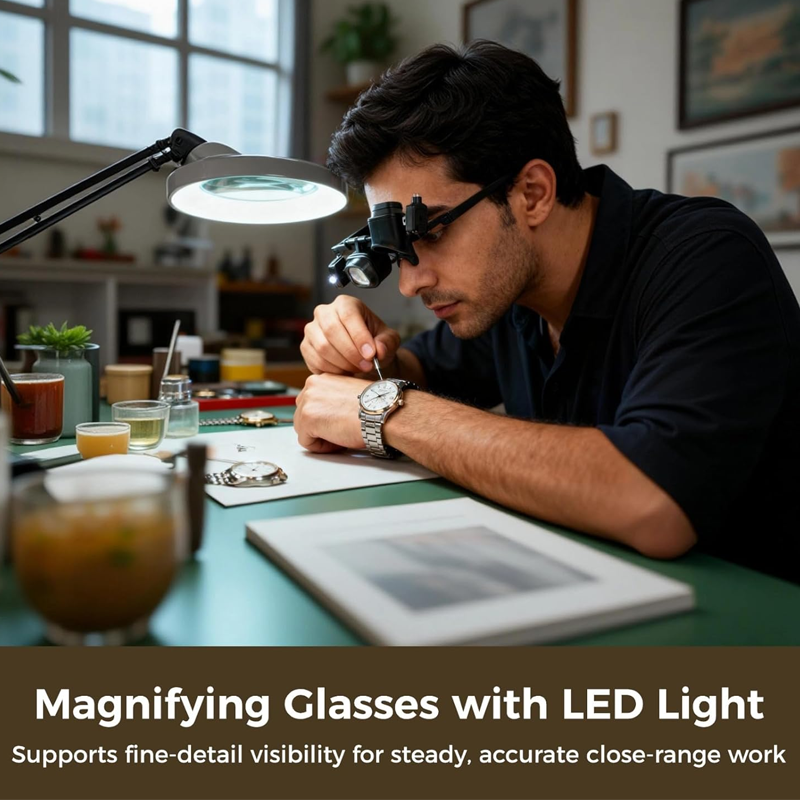 DE REDUZIERUNG LED-Präzisionslupe für Elektronik & Handwerk Verstellbarer Ständer & 10-20X Zoom Freihändig, starke Beleuchtung ideal zum Löten, Uhrenreparatur oder Miniaturmalerei