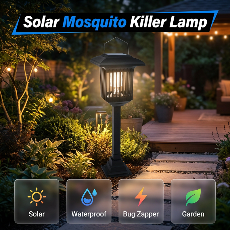 Appareil Anti-Moustiques Solaire Extrieur Double clairage (Violet/Blanc), Autonomie, 4 Options, Parfait pour Jardin, Terrasse & Camping