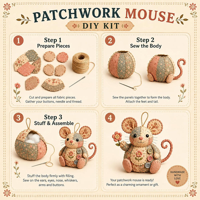 Vintage handgemachtes Mäuse-Nähset Kompaktes und einzigartiges Design