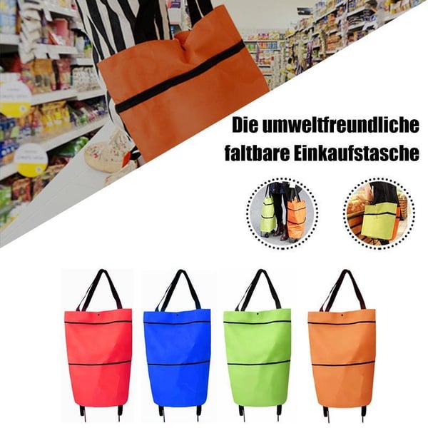 Sac de course pliable 2-en-1 roulettes Avec roues style bagage