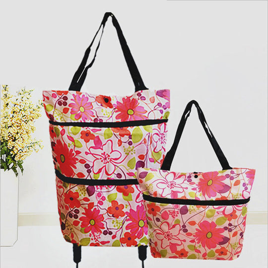 Sac de course pliable 2-en-1 roulettes Avec roues style bagage