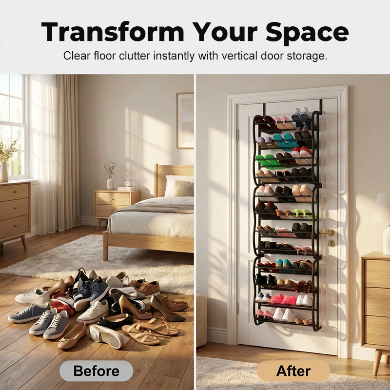 Organisateur Chaussures Suspendu Porte Jusqu' 36 Paires Mtal Robuste Stable, tagres Inclines Anti-Glissement Talons Bottes Baskets, Installation Sans Outils Secondes 3 Coloris 4-8-12 tages
