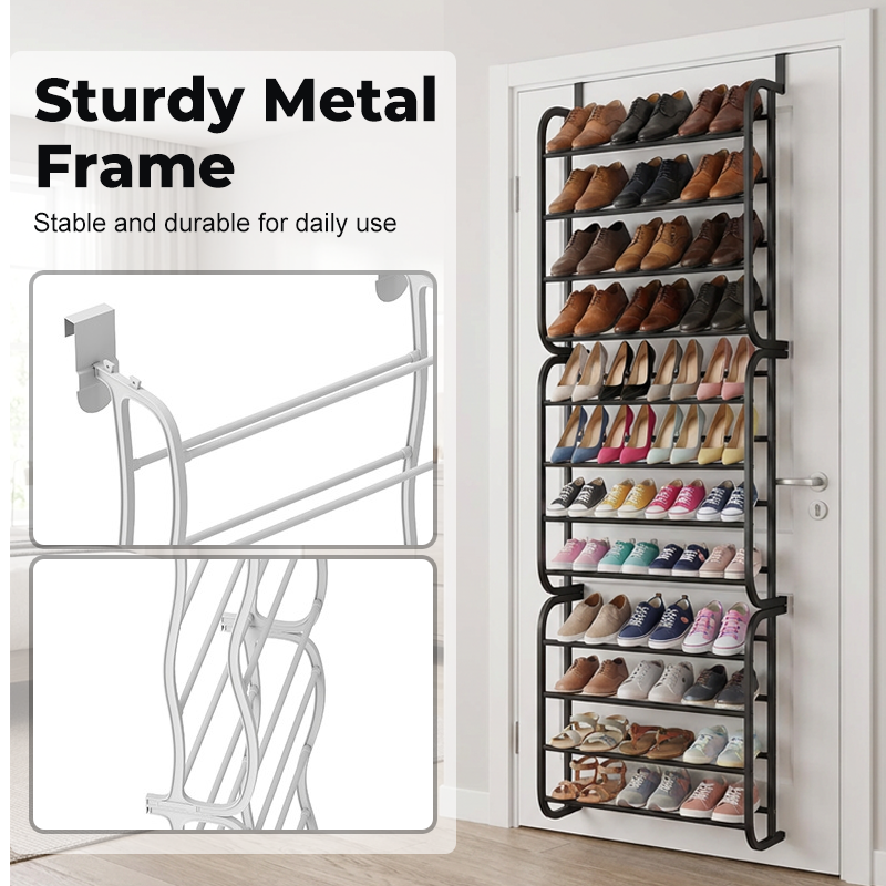 Organisateur Chaussures Suspendu Porte Jusqu' 36 Paires Mtal Robuste Stable, tagres Inclines Anti-Glissement Talons Bottes Baskets, Installation Sans Outils Secondes 3 Coloris 4-8-12 tages