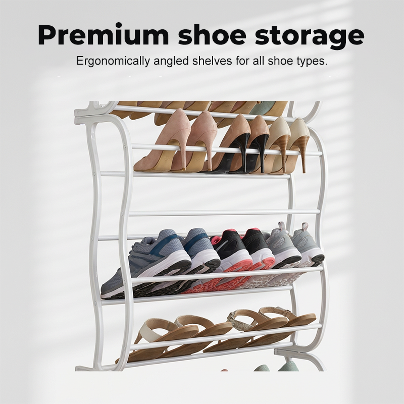 Organisateur Chaussures Suspendu Porte Jusqu' 36 Paires Mtal Robuste Stable, tagres Inclines Anti-Glissement Talons Bottes Baskets, Installation Sans Outils Secondes 3 Coloris 4-8-12 tages