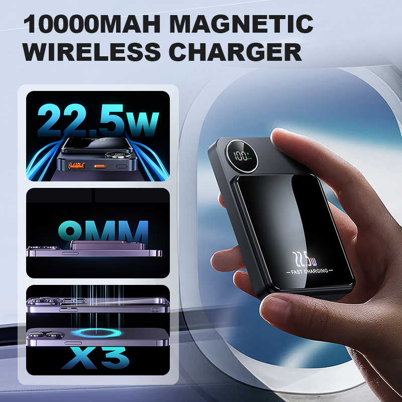 Batterie externe 22,5 W magntique, mince, charge 3 appareils la fois