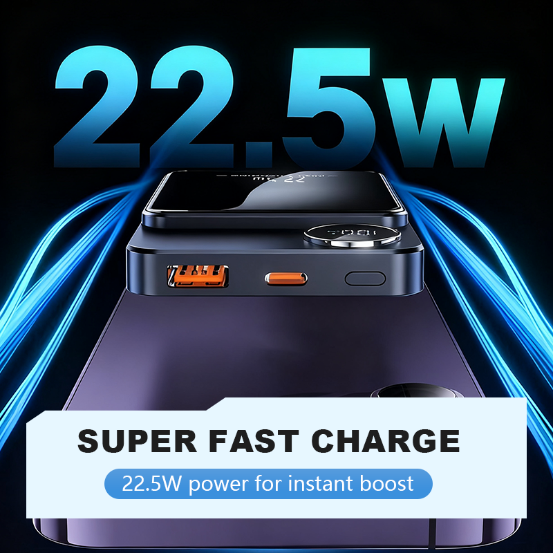 Batterie externe 22,5 W magntique, mince, charge 3 appareils la fois