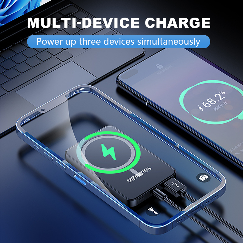 Batterie externe 22,5 W magntique, mince, charge 3 appareils la fois