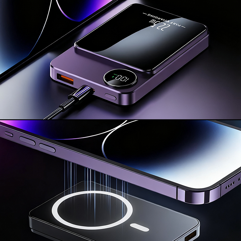 Batterie externe 22,5 W magntique, mince, charge 3 appareils la fois