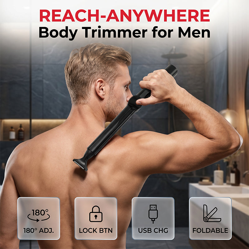 DE RDUCTION Tondeuse pour le corps Reach-Anywhere Manche tlescopique, ttes de prcision. Tondez vous-mme votre dos, votre torse et vos jambes sans avoir besoin daide
