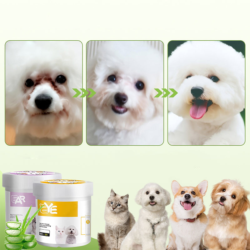 1 achet 1 offert Lingettes nettoyantes yeux et oreilles base de plantes, sans parfum, nettoie en douceur les yeux et les oreilles de votre compagnon quatre pattes