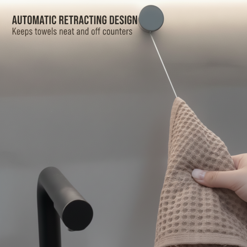Summerfresh: 50 % de rduction Pince essuie-tout rtractable autocollante Support enroulement automatique de 65 cm pour torchons et lavettes