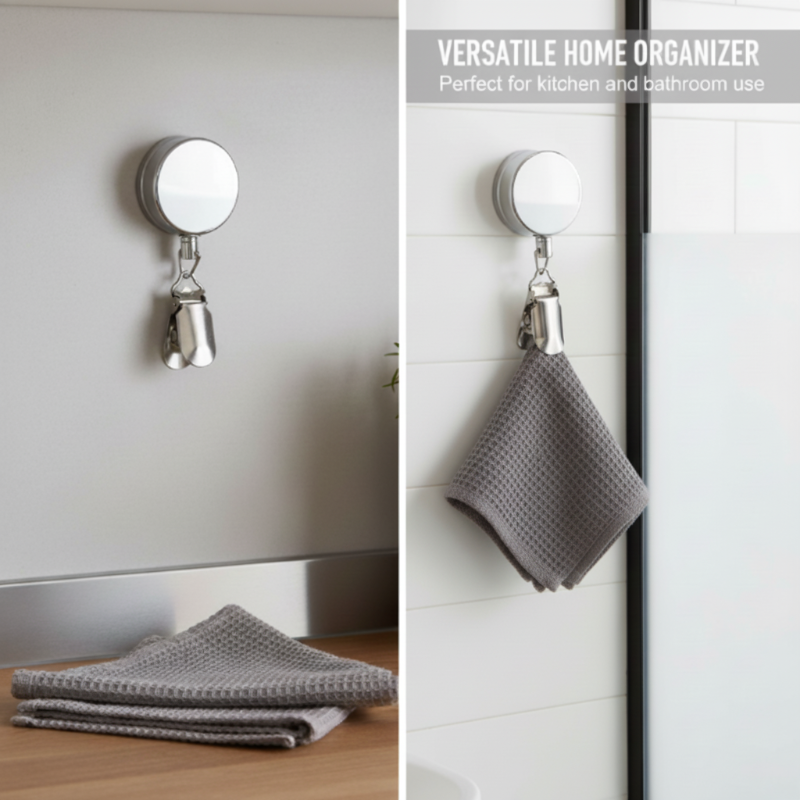 Summerfresh: 50 % de rduction Pince essuie-tout rtractable autocollante Support enroulement automatique de 65 cm pour torchons et lavettes