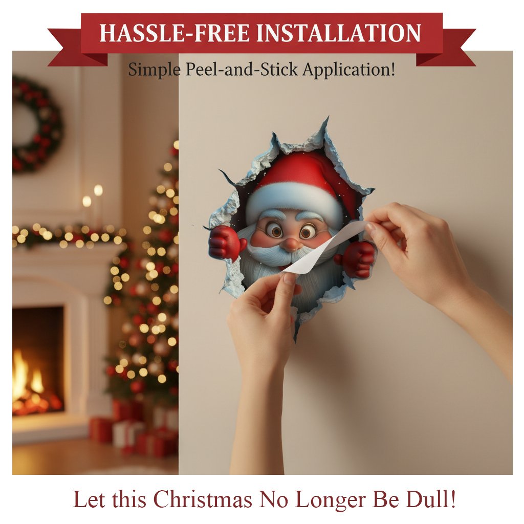 3D Wandaufkleber Weihnachtsmann-Überraschung