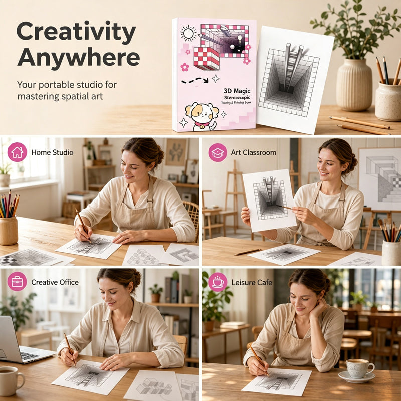 DE RDUCTION! Livre de dessin stroscopique en 3D pour enfants, avec des activits de coloriage et de dcoupage, FRENCH VERSION