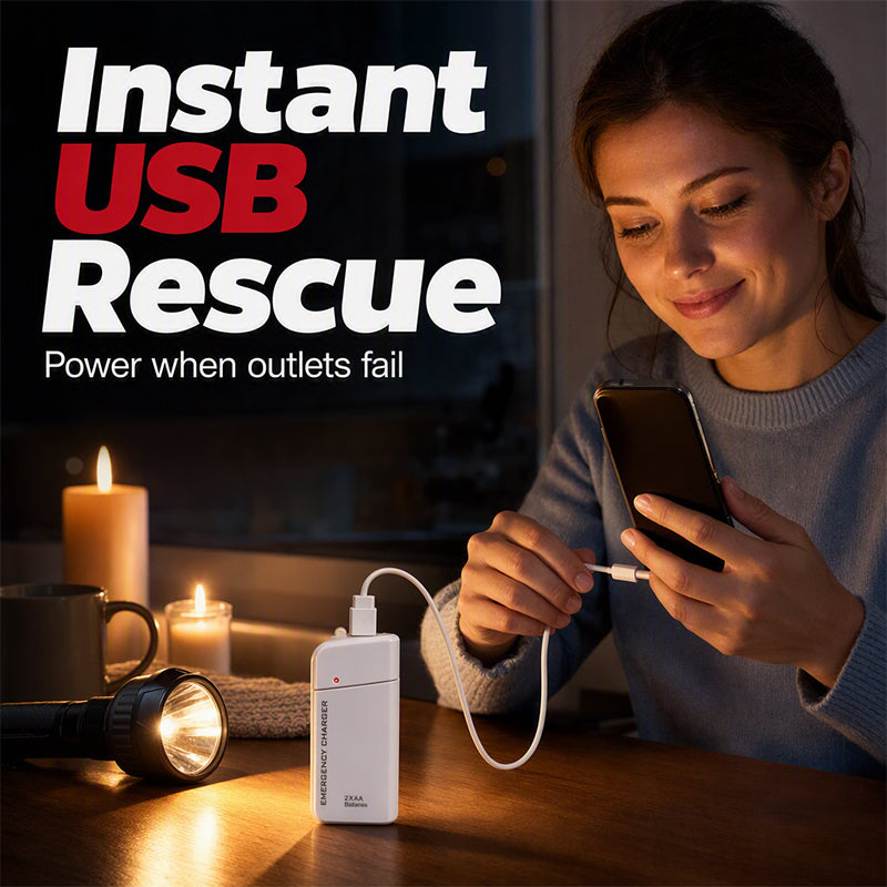 Chargeur d'urgence portable pour tlphone, batterie externe alimente par piles AA avec lampe torche LED