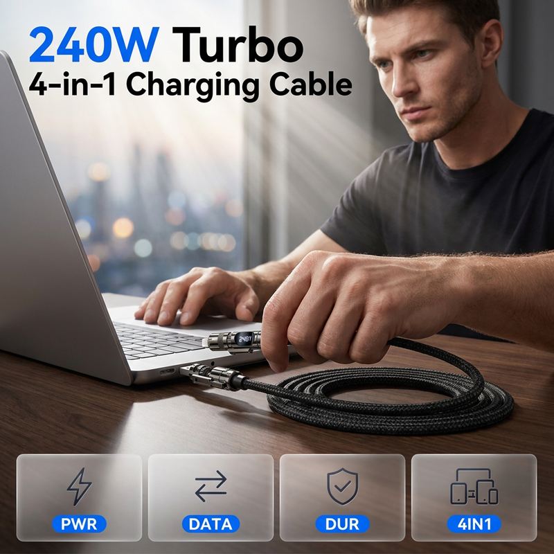 Cable de Charge 4-en-1 avec Affichage Numrique Intelligent