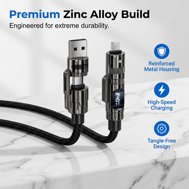 Cable de Charge 4-en-1 avec Affichage Numrique Intelligent
