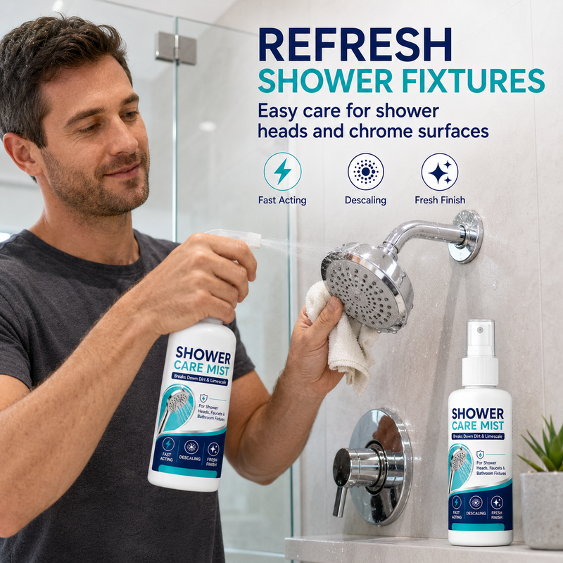 Spray dtartrant pour douche action rapide limine les dp?ts minraux tenaces et les taches d'eau calcaire. Rtablit le dbit d'eau et redonne de l'clat: il suffit de vaporiser et d'essuyer