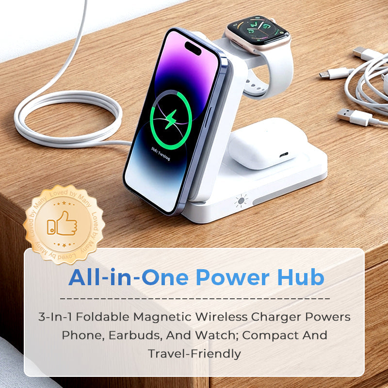 Support de recharge magntique pliable 3-en-1 pour vos appareils du quotidien