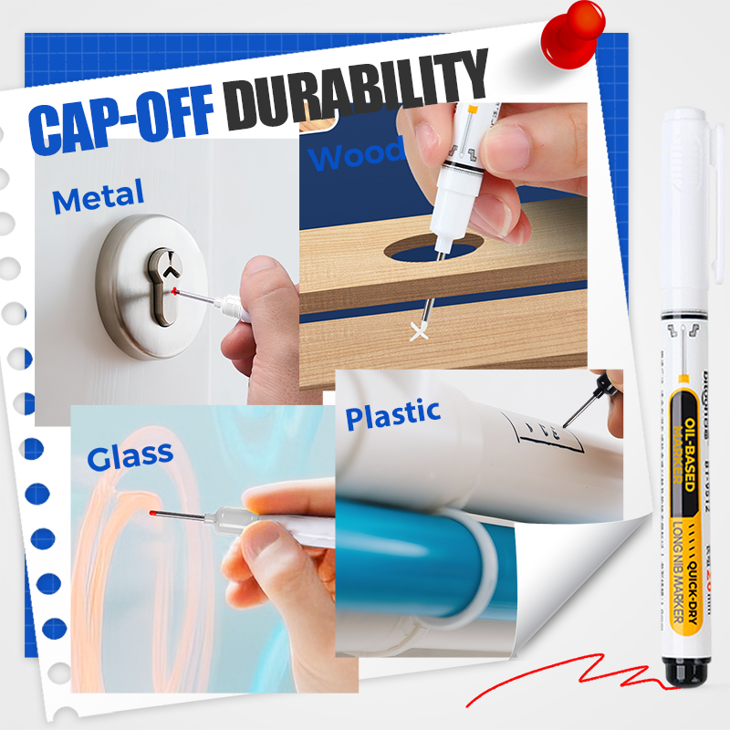 Marqueur industriel pointe extra?longue 20?mm, encre huile indlbile sans bouchon, multi?surfaces atelier