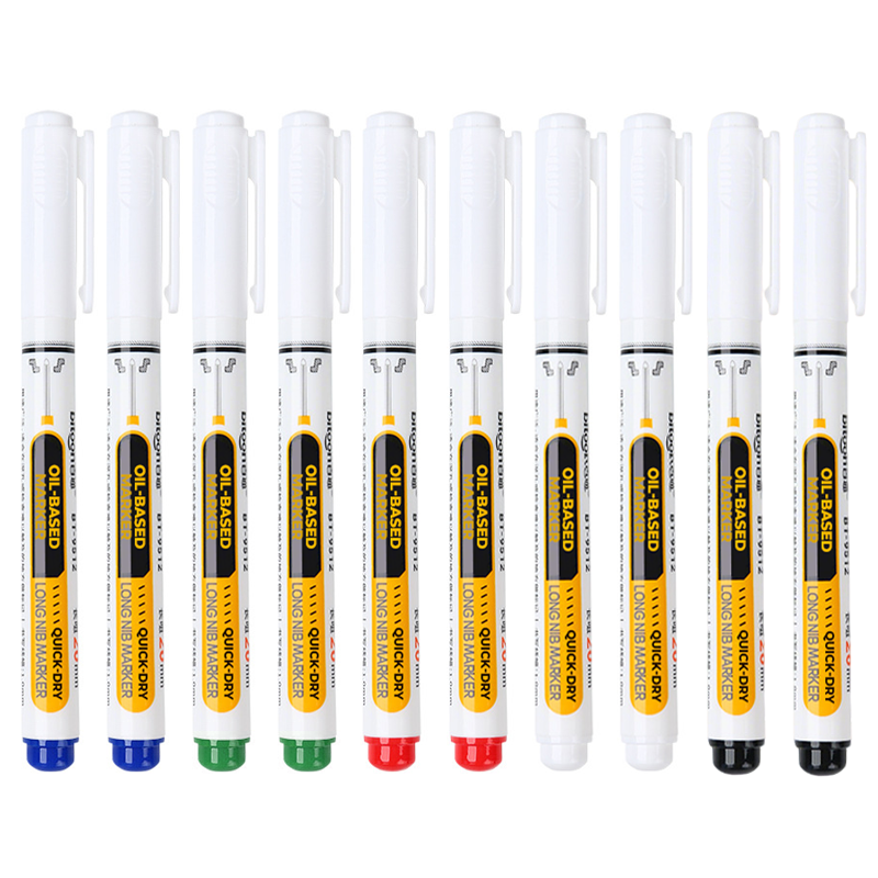 Marqueur industriel pointe extra?longue 20?mm, encre huile indlbile sans bouchon, multi?surfaces atelier