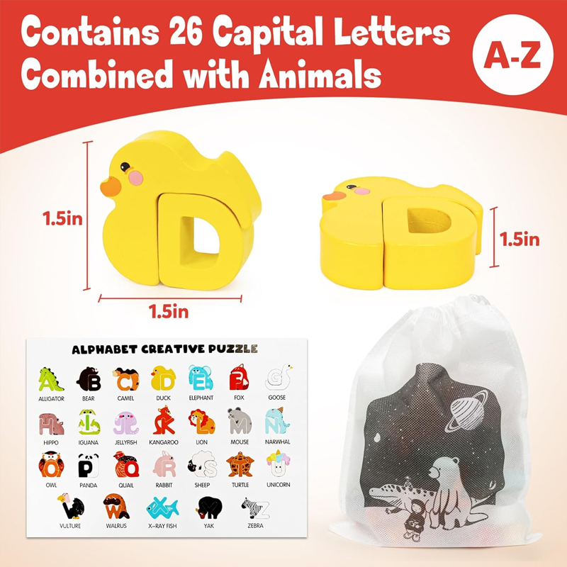 REDUZIERT Assoziationsspielzeug aus Holz: Buchstaben und Tiere