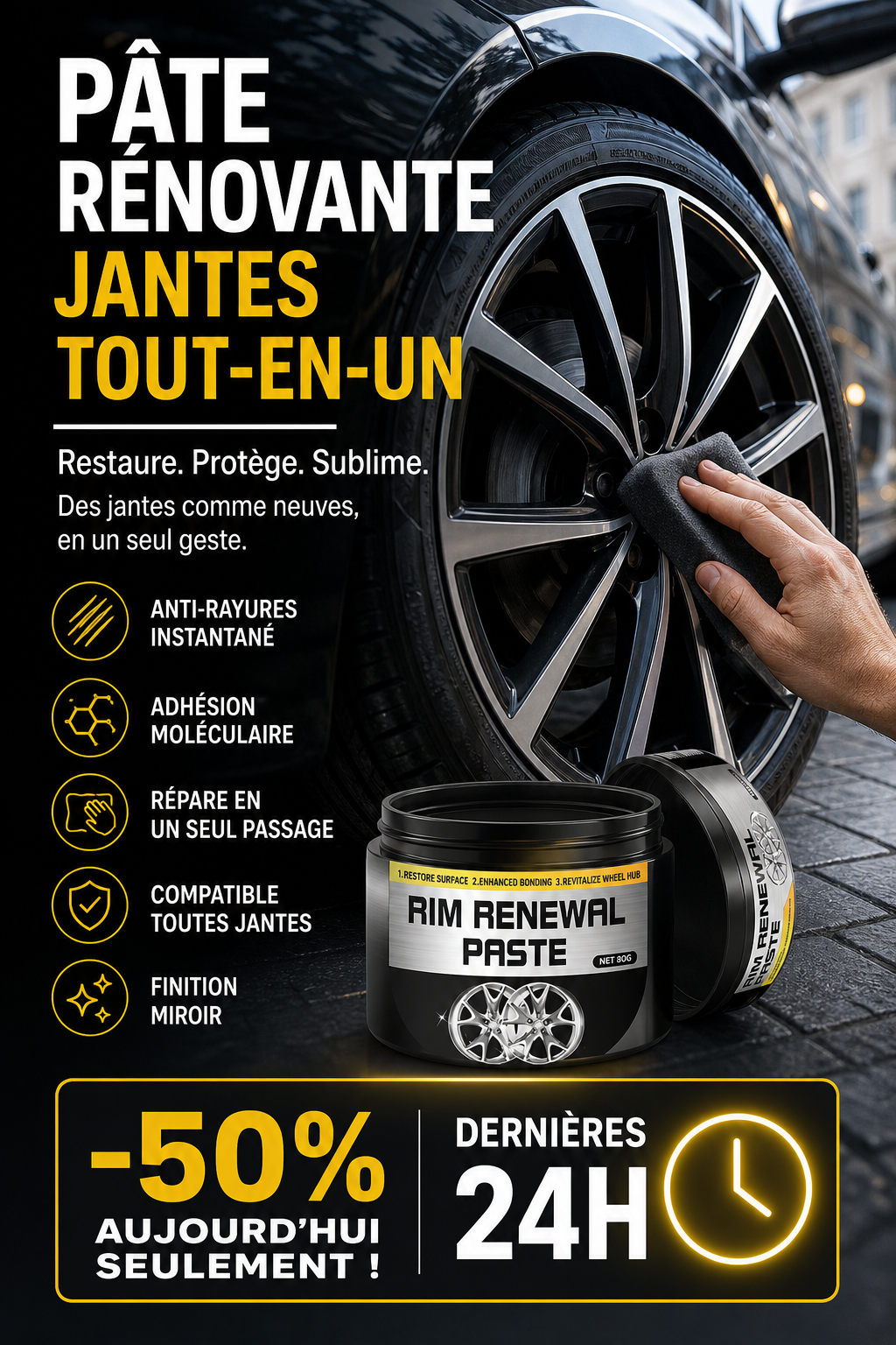 DE RDUCTION Pate Restauratrice Tout-en-Un pour Jantes Efface les Rayures, Redonne Brillance & Protge Durablement