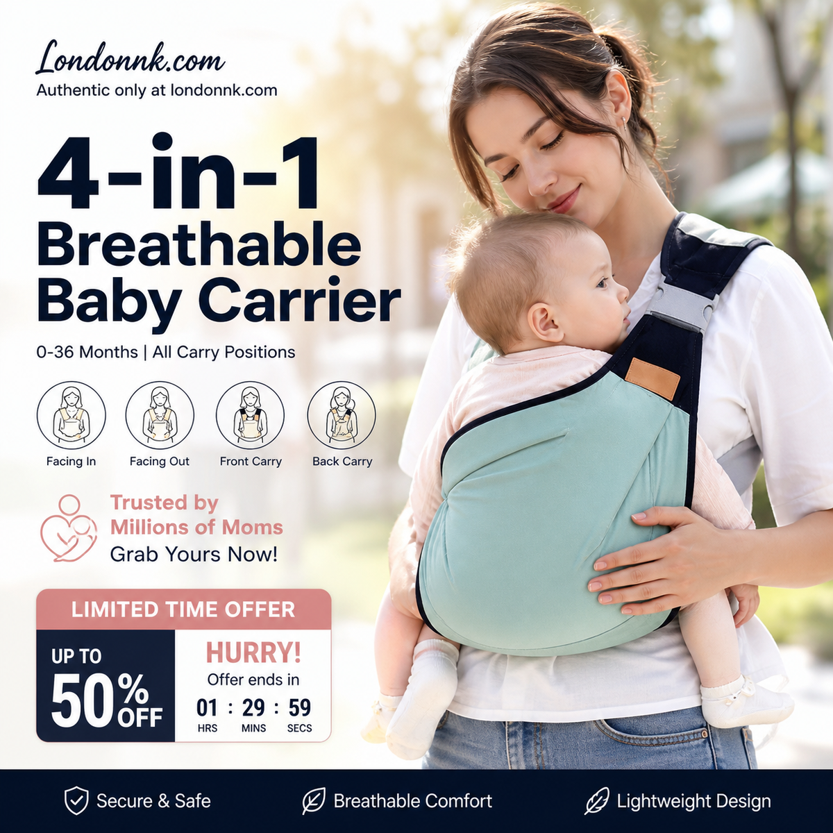 Porte-bb respirant 4 en 1 0 36 mois, face soi ou face au monde, devant ou derrire Confort et mains libres pour les parents et bb